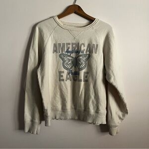 American Eagle Outfitters Cream Butterfly Crewneck